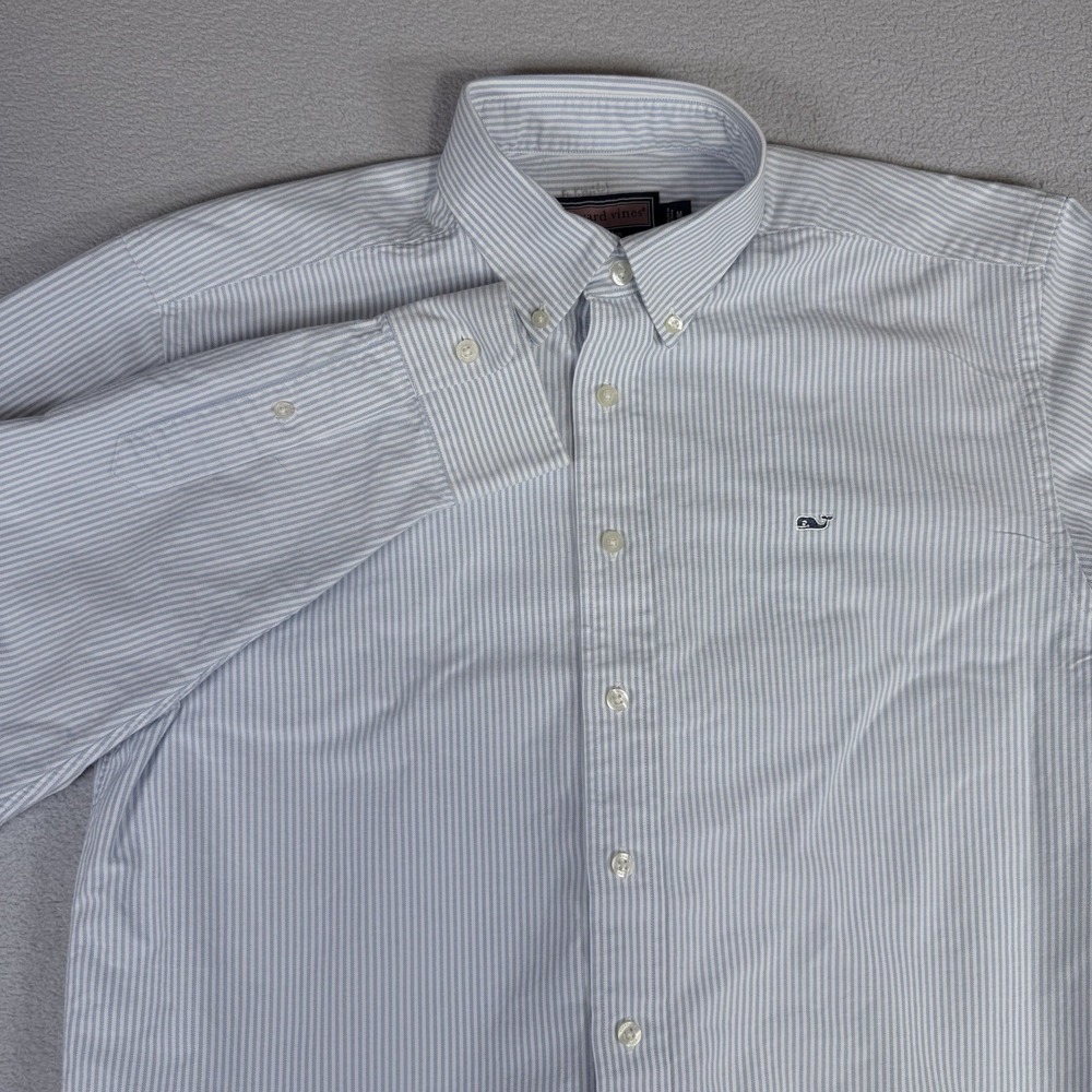 Vineyard Vines Performance Classic Fit Whale Shirt Mens M Blue White Stripe